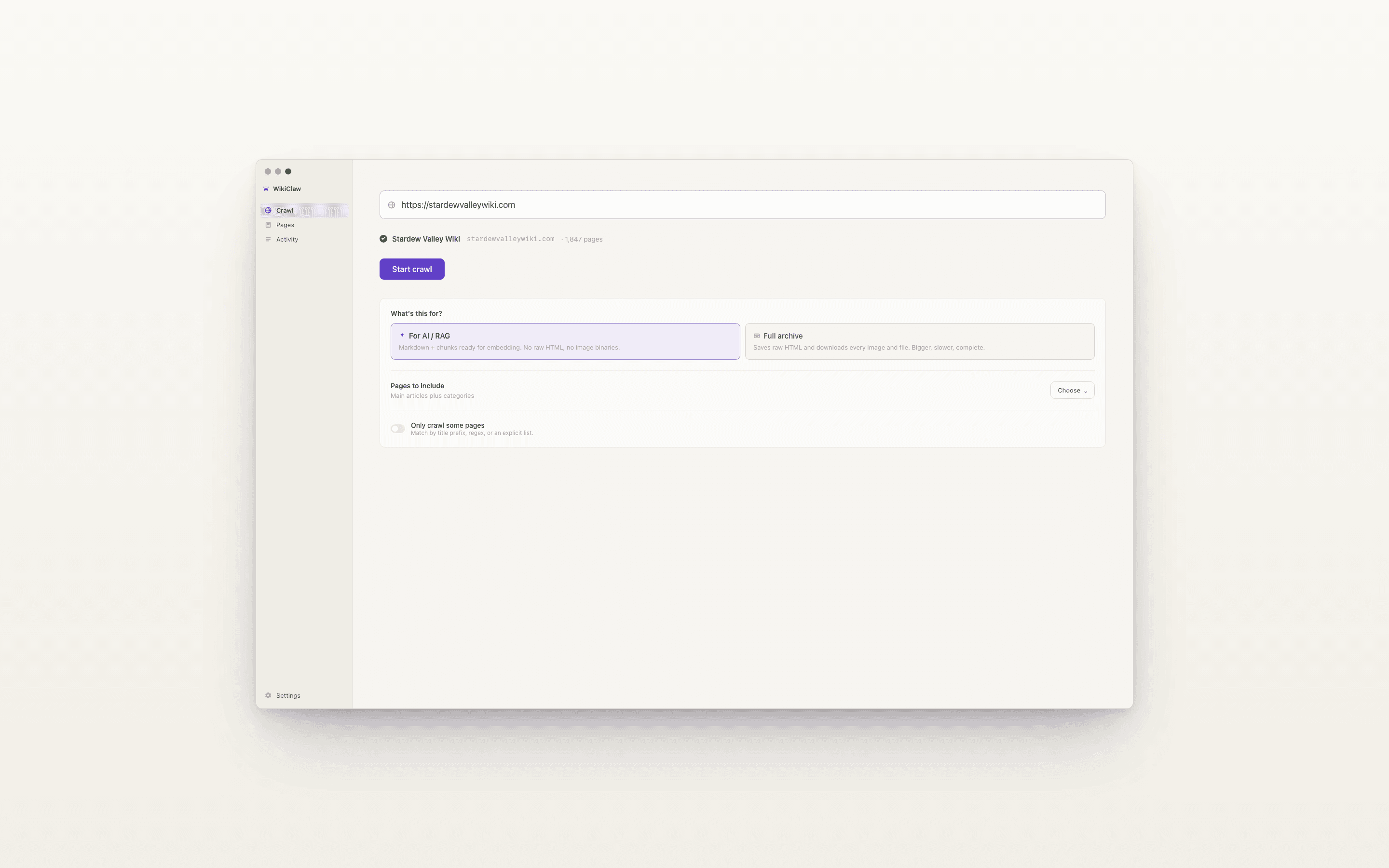 Use-case switcher inside Options