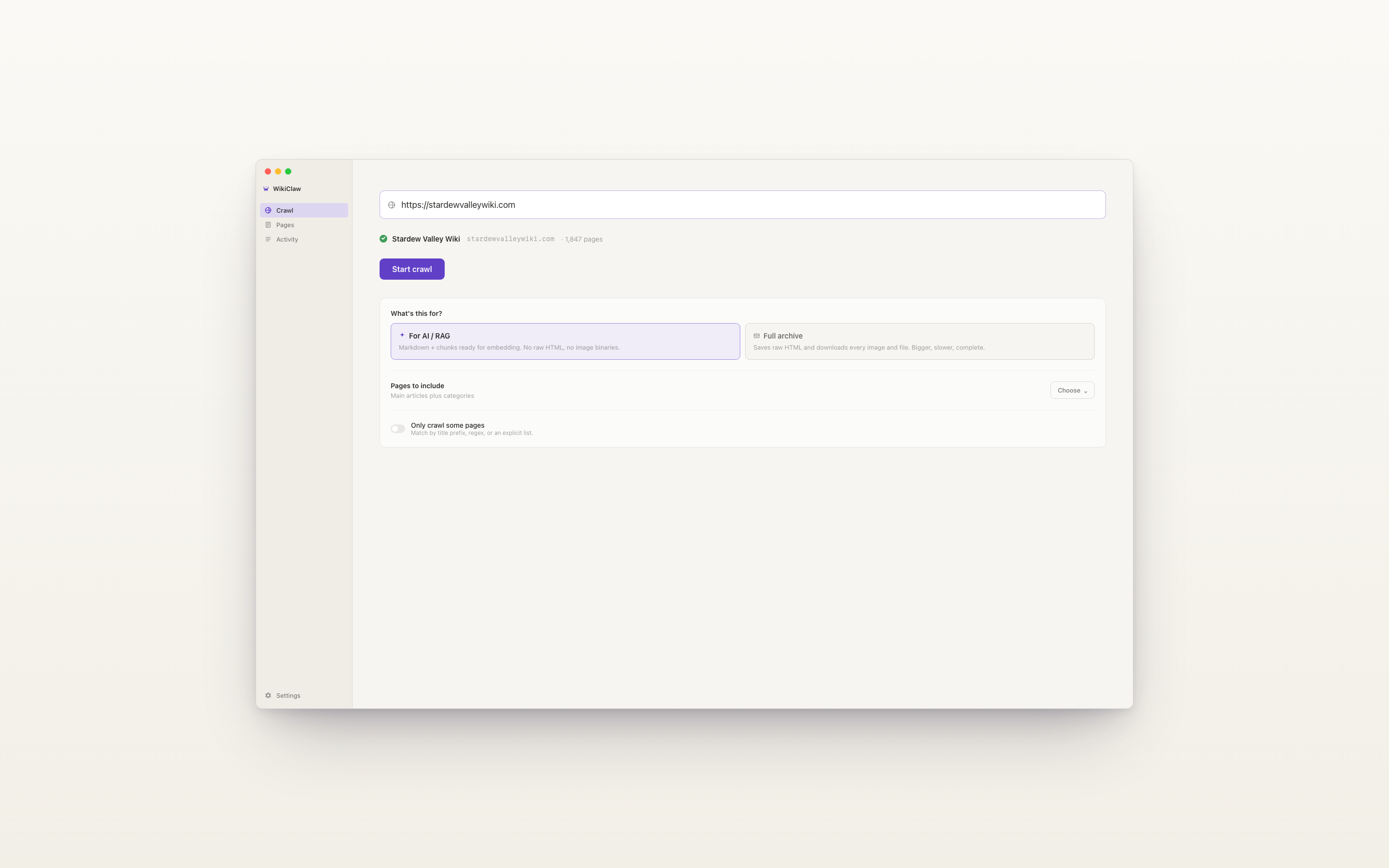 Use-case switcher inside Options